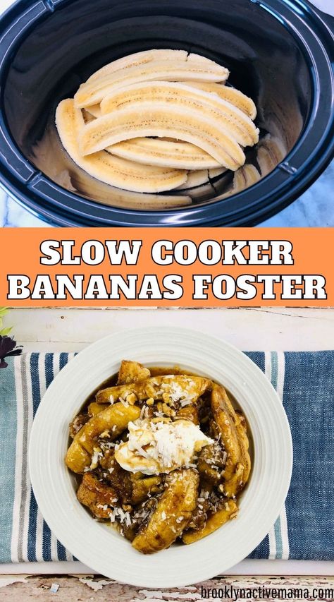 Healthy Crockpot Desserts, Crockpot Banana Pudding, Crockpot Fruit, Crock Pot Desserts Easy Simple, Slow Cooker Fall Desserts, Banana Crockpot Recipes, Crockpot Banana Bread Easy, Easy Crockpot Desserts, Slow Cooker Banana Bread Pudding