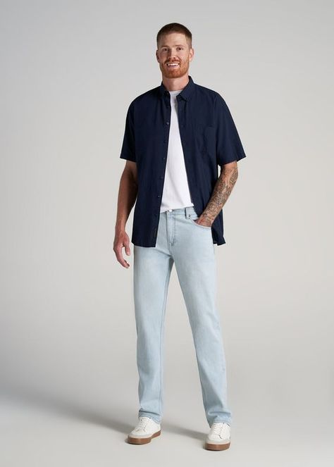 I'm very satisfied this is perfect price and good quality i just love it and fast delivery Tall Guys Aesthetic Outfits, Men Navy Outfit, Shirt And Jeans Outfit For Men, Style For Tall Guys, Straight Cut Pants Outfit Men, Smart Ankle Pants Outfit Men, Washed Denim Jeans Outfit, Washed Jeans Outfit Men, Blue Straight Jeans Outfit