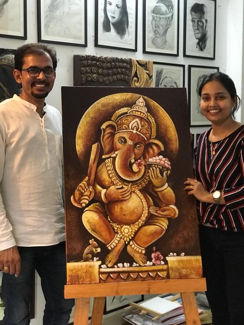 Ganpati Oil Painting, Ganpati Bappa Painting On Canvas Art, Ganapathi Paintings, Ganesh Art Paintings Beautiful, Ganesha Canvas Painting Acrylics, Ganesha Painting Acrylics, Ganeshji Painting, Ganpati Canvas Painting, Ganapati Drawing