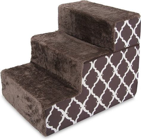 Best Pet Supplies Lattice Print Foldable Foam Dog & Cat Stairs, Chocolate Brown, Small - Chewy.com Cat Ramp, Ramp Stairs, Dog Lounge, Cat Stairs, Portable Ramps, Animals And Pet Supplies, High Bed, Pet Ramp, Dog Stairs