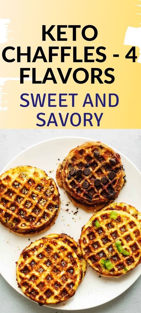 I Give 4 variations of the super popular keto chaffle recipe! Some sweet, some savory. Use them as hamburger buns, for a sandwich, or drench them in sugar free syrup. Choose from Jalapeno, everything, chocolate chip, and classic. Everything Chocolate, 90 Second Bread, Keto Chaffles, Keto Chaffle, Chaffle Recipe, Lowest Carb Bread Recipe, French Toast Sticks, Waffles Maker, Sugar Free Syrup