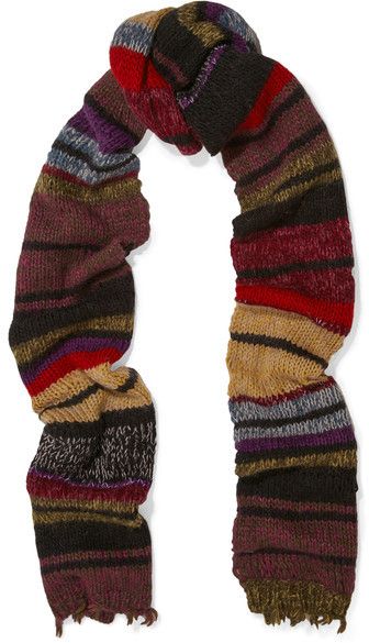 Etro - Striped Wool-blend Scarf - Burgundy Boho Scarves, Mary Macdonald, Scarf Aesthetic, Colorful Scarves, Bohemian Scarves, Bohemian Aesthetic, Boho Scarfs, Colorful Scarf, Striped Scarves