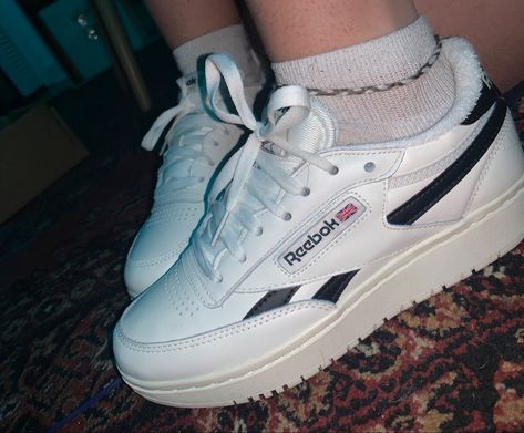 #reebok #sneakers #shoes #shoegame #shoesaddict Chunky Reebok Shoes, Reebok Chunky Sneakers, Reebok Sneakers Aesthetic, Reebok Club C Double Outfit, Reebok Double Club C, Rebook Shoes Platform, Reebok Shoes Outfit, Reebok Vintage Sneakers, Reebok Club C Double Sneaker