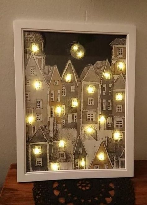 Shadow Box Ideas, Light Up Canvas, Wedding Shadow Box, Christmas Shadow Boxes, Christmas Homescreen, Christmas Homemade, Shadow Box Art, 3d Shadow Box, Lighted Canvas