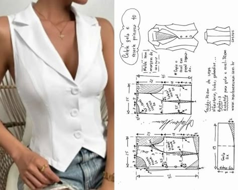 Waistcoat Pattern, Shirt Patterns, Clothing Pattern Design, Vest Sewing Pattern, Blazer Pattern, Sewing Clothes Women, Free Sewing Patterns, Fashion Design Patterns, Diy Clothes Design