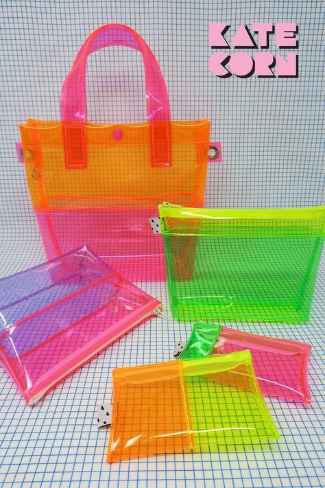 PVC Vinyl Neon Bags Plastic Purse, Tas Denim, Vinyl Pouch, Everyday Carry Edc, Edc Keychain, Orange Vinyl, Corn Bags, Neon Bag, Vinyl Bag