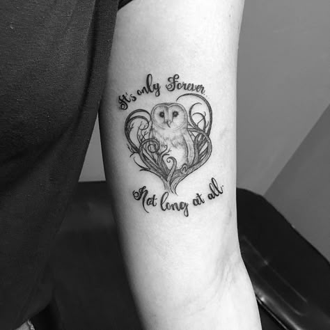 Audrey Anderson on Instagram: “Don't usually do script... but it's Labyrinth so I made an exception. 😏❤️ Based off art she brought in.  #tattoo #tattooart #artist #art…” Labyrinth Owl Tattoo, Ludo Tattoo Labyrinth, Labrynth Tattoo Labyrinth Movie, Ludo Tattoo, Labyrinth Tattoo Ideas, Labyrinth Tattoo, Charm Tattoo, Movie Tattoo, Angel Wings Tattoo