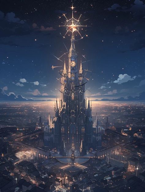 Celestial Kingdom Fantasy Art, Light Kingdom Fantasy Art, Star Kingdom Aesthetic, Star Castle Aesthetic, Blue Kingdom Aesthetic, Moon Kingdom Fantasy Art, Moon Kingdom Aesthetic, Stars Fantasy Art, Fantasy Kingdom Cities