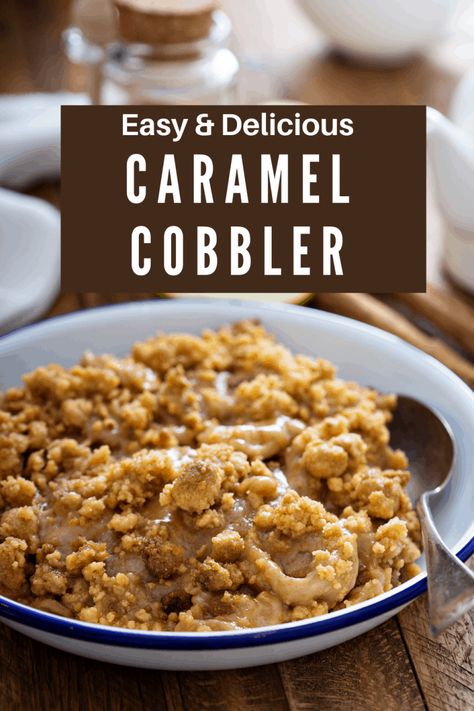 Homemade Caramel Cobbler is easy to make. A creamy caramel filling is topped with a crisp crust. #CaramelCobbler #Cobbler #EasyCobbler Caramel Cobbler, Easy Homemade Caramel, Ic Recipes, America Cake, Apple Cobbler Recipe, Pecan Cobbler, Cobbler Easy, Caramel Filling, Creamy Caramel