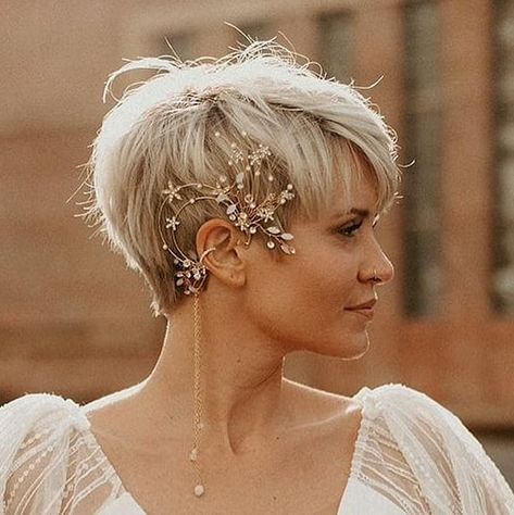 R A M B U T™ P I X E on Instagram: “Reposted from @madeleineschoen Management : @onehairmanagement Our youtube channel :. ⏬⏬⏬⏬⏬⏬⏬ . http://www.youtube.com/rambutbob . .…” Short Bridal Hair Pixie, Wedding Hair For Very Short Hair, Prom Hairstyles For Pixie Hair, Super Short Wedding Hairstyles, Short Hairstyles Bride, Very Short Bridal Hair, Buzzcut Bride, Pixie Formal Hair, Brides With Short Hair Pixie Haircuts