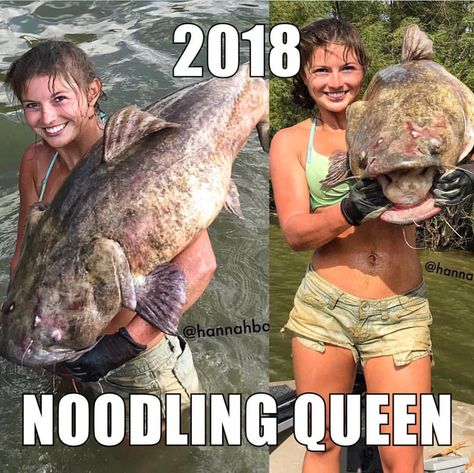 For sure! Hanna Barron, Catfish Noodling, Hannah Barron, Fishing Cartoon, Kayak Bass Fishing, Female Angler, Bass Fishing Boats, Fishing Hole, Catfish Fishing