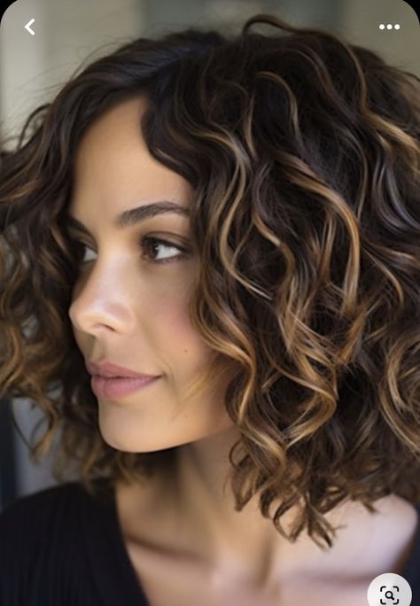 Waves Curls Hairstyles, Medium Length For Curly Hair, Mid Length Curly Hair Balayage, Shoulder Length Curly Hair Balayage, Lowlights For Brown Curly Hair, Edgy Curly Haircuts Medium, Dark Hair With Highlights Curly, Medium Hair Styles Curly, Medium Length Haircut For Fine Curly Hair