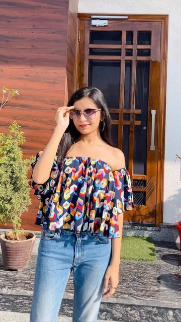 Ankita sangwan on Instagram: "Save this reel later. You might need it in the summers. Comment down for the link below. . . . . . . . . . #fashion #style #fashionista #fashioninfluencer #colored #multicolored #multicoloroutfit #blockprint #geometricprint #offshoulder #offshouldertop #summer #summertime #summeroutfit #summeroutfits #summeroutfitideas #summeroutfitstore #boireeltime #boirecognizedcreator #viralreel #viral #explore #explorepage" Ankita Sangwan, Multi Colored Outfit, Off Shoulder Tops, Girly Photography, Simple Outfits, Geometric Print, Bride Groom, Off The Shoulder, Summer Outfits