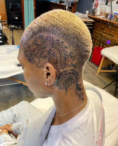 Bald Tattoo, Bald Head Tattoo, African Warrior Tattoos, Make Me A Sandwich, Art Tattoo Ideas, Scalp Tattoo, Taboo Tattoo, Bald Head Women, Short Shaved Hairstyles