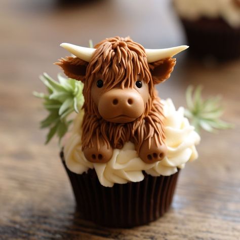 Highland Cow Wedding Cake, Highland Cow Cupcakes, Highland Cow Cake, Highland Cow Birthday, Cow Birthday Cake, Cow Cupcakes, Cake Decorating Fondant, Cow Cakes, Cupcake Cake Designs