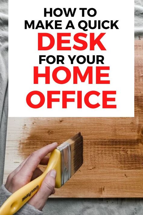 Do you need to set up a workspace quickly and on a budget? Check out how this minimalist home office and learn how to build a desk that is easy and cheap. You can place it in any corner in your guest room, bedroom or living room. #diy #office #ideas Diy Office Ideas, Diy Small Home Office, Small Home Office Decor, Inexpensive Desk, How To Build A Desk, Build A Desk, Stenciled Curtains, Peel N Stick Wallpaper, Raw Wood Furniture