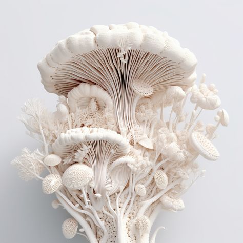 Mushroom 3d, Mushroom Images, White Mushroom, White Mushrooms, Objects Design, 3d Rendering, Visual Identity, Metal Working, 3d Printing