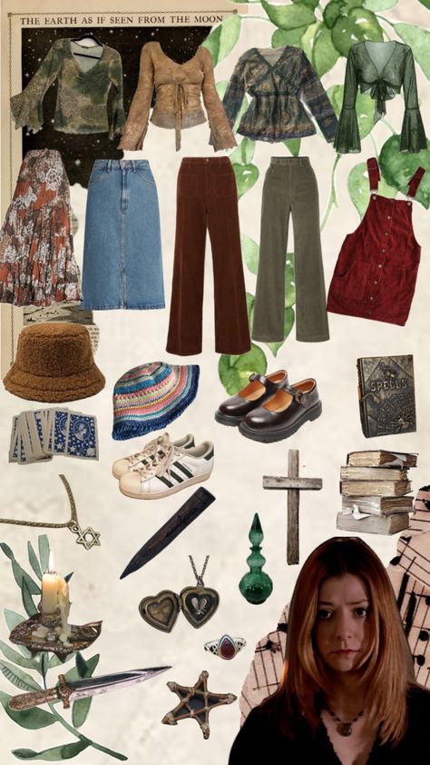 Buffy Outfits Aesthetic, Witchy 90s Aesthetic, Willow From Buffy Outfits, Buffy Willow Outfits, Buffy Aesthetic Outfits, Vintage Witch Outfits, Willow Outfits Buffy, Willow Buffy Outfits, Willow Rosenberg Aesthetic