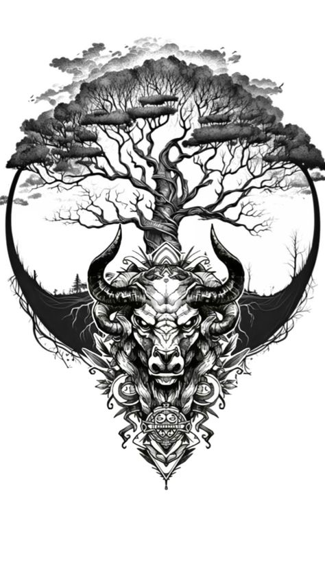 Bull Art Drawing, Ox Tattoo, Pegasus Tattoo, Taurus Bull Tattoos, Norse Mythology Tattoo, Taurus Art, Gorilla Tattoo, Geometric Mandala Tattoo, Bull Tattoos