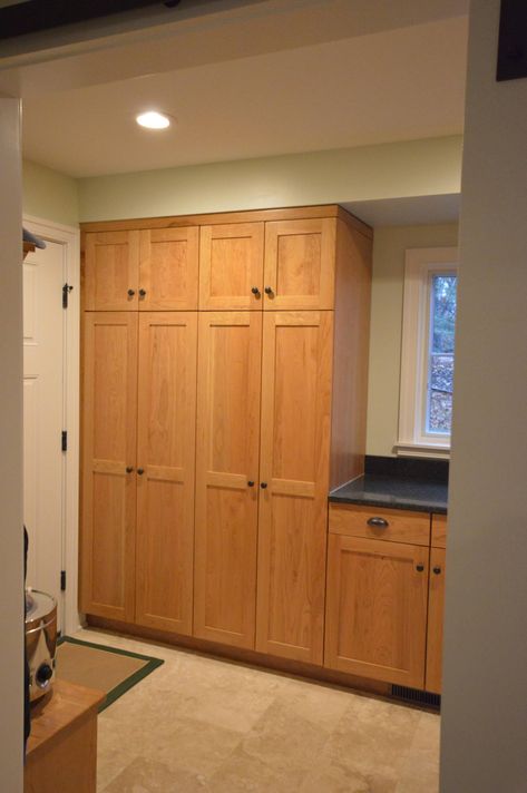 Craftsman Laundry Room, Mud Room Laundry Room Combo, Compact Laundry Room, Compact Laundry, Utility Closet, Storage Lockers, Cleaning Items, Home Improvements, Cabinet Styles