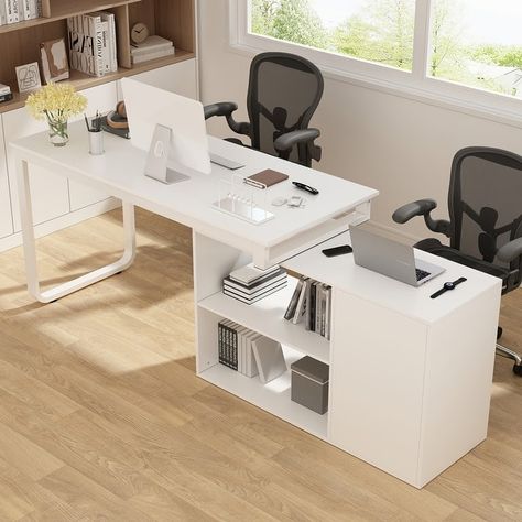 55" L-Shaped Computer Desk Storage Workstation for Productivity Style - On Sale - Bed Bath & Beyond - 36113246 Desk With Open Shelves, Shelving Unit Bedroom, Awkward Corner, Home Office Computer Desk, Corner Space, Office Computer Desk, Multipurpose Room, Open Office, Large Desk