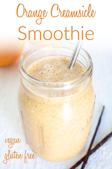 Made with orange and vanilla, this easy Vegan Orange Creamsicle Smoothie is sweet and creamy. It's a quick and easy breakfast. Vegan Orange Creamsicle, Orange Creamsicle Smoothie Recipe, Orange Creamsicle Smoothie, Homemade Orange Juice, Breakfast Gluten Free, Vegan Greek Yogurt, Orange Smoothie Recipes, Creamsicle Smoothie, Pudding Chia