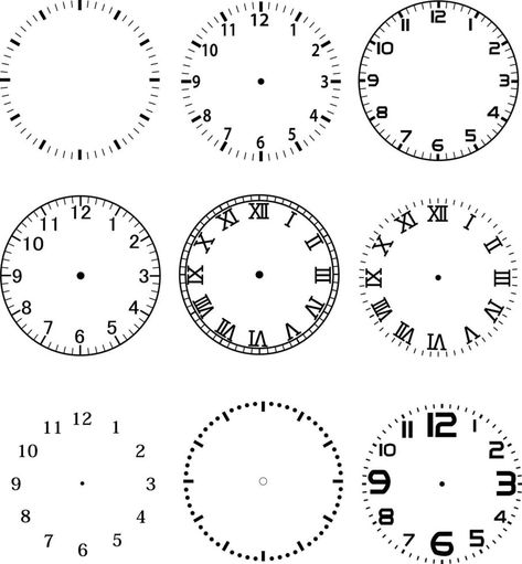 modèle de cadrans de cadran d'horloge mécanique sur fond blanc. montres avec signe de chiffres arabes et romains. style plat. Watch Template, Clock Face Design, Face Template, Dark Art Photography, Clock Ideas, Mechanical Clock, Round Watch, Design Hoodie, Watch Dial