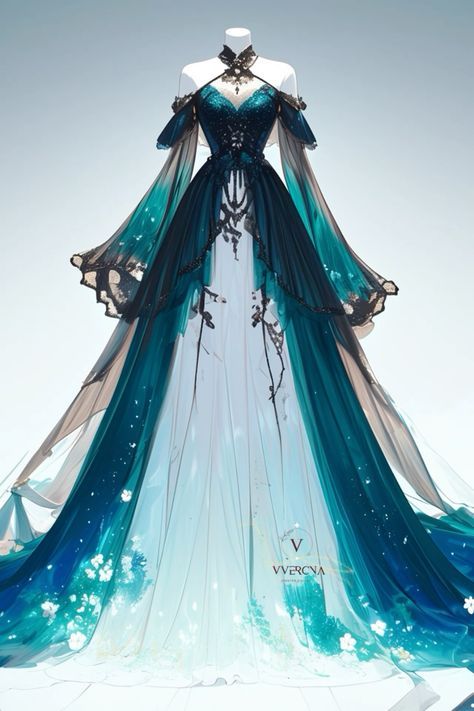 Fantasy Dress Design Art, Mythical Dresses, Dress Concept Art, Fantasy Dress Design, Digital Dress, Dress Design Drawing, Fashion Drawing Dresses, Fantasy Outfits, Fantasy Dresses