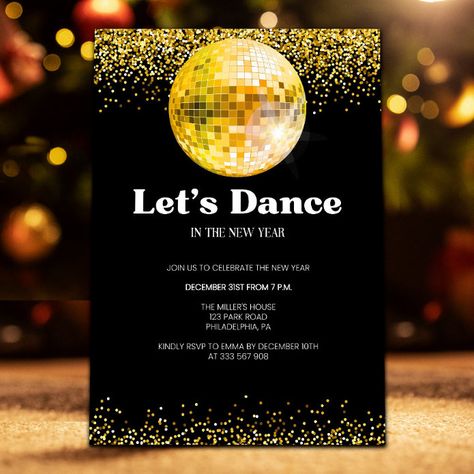 Disco Party Birthday, New Years Eve Invitation, Kids New Years Eve, New Years Eve Invitations, Templates Edit, New Year's Eve Party, Holiday Party Invitations, Disco Party, New Year Card