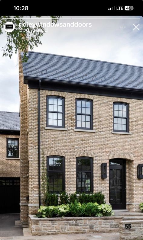 Buff Brick House Exterior, Brick And Batten Before And After, Blond Brick House Exterior, Blonde Brick House Exterior, Colonial Brick House Exterior, Tan Brick House Exterior, Blonde Brick House, Art Deco Exterior Home, Yellow Brick House Exterior