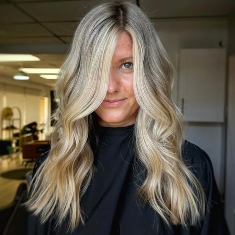 Heavy Highlight With Root Smudge, Blonde Highlights With Root Tap, Blonde Hair With Root Stretch, Showdown Root Blonde, Full Head Blonde Foils Root Stretch, Dark Hair With Highlights, Grow Out, Blonde Highlights, Dark Hair