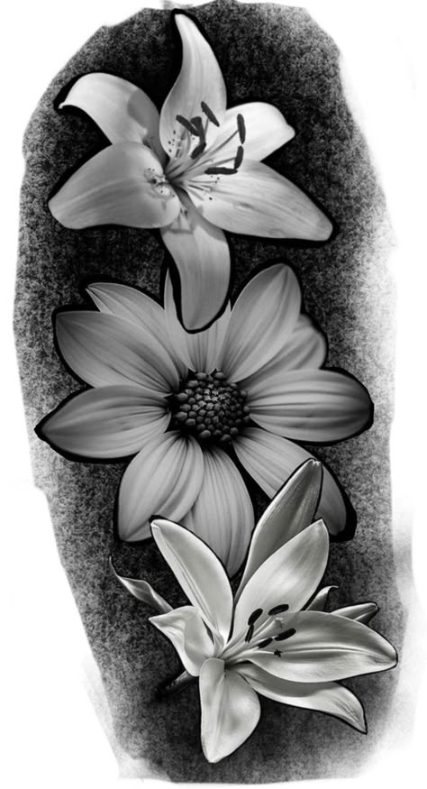 Realistic Lily Tattoo Design, Flower Realistic Tattoo, Tattoo Half Sleeve, Realistic Flower Tattoo, Lily Tattoo Design, Half Sleeve Tattoos, Lily Flower Tattoos, Rose Flower Tattoos, Rose Drawing Tattoo