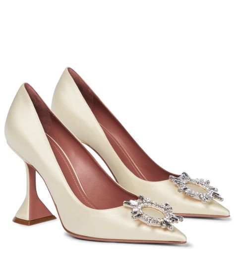 Amina Muaddi Begum, Ivory Pumps, Crystal Pumps, Mens Travel Bag, Amina Muaddi, Satin Pumps, Crystal Brooch, Slingback Pump, Heeled Loafers