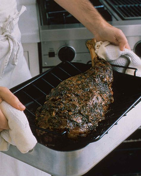 Herb-Crusted Leg of Lamb  At a traditional Greek Easter dinner, lamb is served medium to well done. If you like it rare, roast it for a shorter amount of time. Easter Meals, Lamb Leg Recipes, Mediterranean Foods, Roast Lamb Leg, Orthodox Easter, Easter Menu, Greek Beauty, Greek Easter, Leg Of Lamb