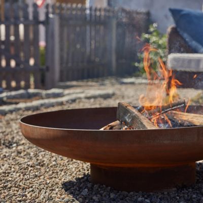 Fire Pits | Fire Pits, Chimineas + Log Holders - Terrain Steel Fire Pit Ideas Backyard, Rust Fire Pit, Bowl Fire Pit, Copper Fire Pit, Rock Yard, Weathered Steel, Bonfire Pits, Iron Fire Pit, Texas Landscape