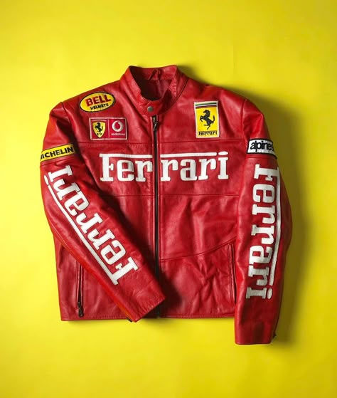 SMOOTH CACTUS on Instagram: “🏎💨 This vintage Ferrari jacket flew out.  Keep an eye on the site for new stock over this weekend.” Ferrari Leather Jacket, Ferrari Merch, F1 Clothes, Racing Jacket Outfit, Racing Leather Jacket, Vintage Racing Jacket, F1 Merch, Ferrari Jacket, Red Ferrari