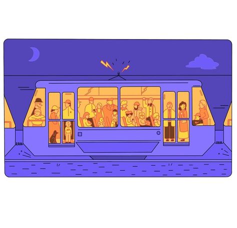 Tommy Dearie 🦇 on Instagram: “All aboard the night tram. Choo choo. #slowdownartcomp2020 @slowdownstudio . . . . . . . . . . . . . . . . #illustrationnow #illustration…” Tram Illustration, All Aboard, Slow Down, Movie Posters, Green, On Instagram, Instagram, Art, Film Posters