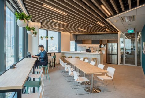 Forrester Offices - Singapore Office Pantry Interior Design, Pantry Interior Design, Canteen Design, Pantry Interior, Office Cafeteria, Coworking Space Design, Cafeteria Design, Office Canteen, Office Design Trends