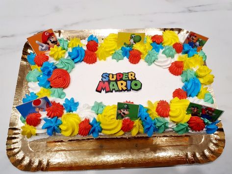 Mario Diy Cake, Mario Sheet Cake Ideas, Super Mario Sheet Cake, Mario Sheet Cake, Mario Bday Party, Tom Cake, Princess Peach Party, Mario Princess Peach, Mario Bros Birthday Party Ideas