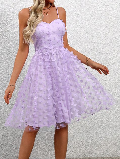 Women's Solid Color Spaghetti Strap Elegant 3D Butterfly Mesh Dress Mauve Purple Elegant  Sleeveless Mesh Plain Cami Slight Stretch  Weddings & Events, size features are:Bust: ,Length: ,Sleeve Length: White And Purple Floral Dress, Cute Lavender Dress, Rapunzel Themed Hoco Dress, Aesthetic Lavender Dress, Cute Corset Dresses, Hoco Dress Purple, Butterfly Hoco Dress, Purple Homecoming Dress Short, 6th Grade Dance Dresses