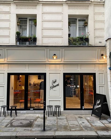 Cafe Exterior, Paris Rooftops, Coffee Shop Business, Coffee Shop Interior Design, Black Barn, Coffee Shop Aesthetic, Parisian Cafe, Coffee Shops Interior, Store Windows