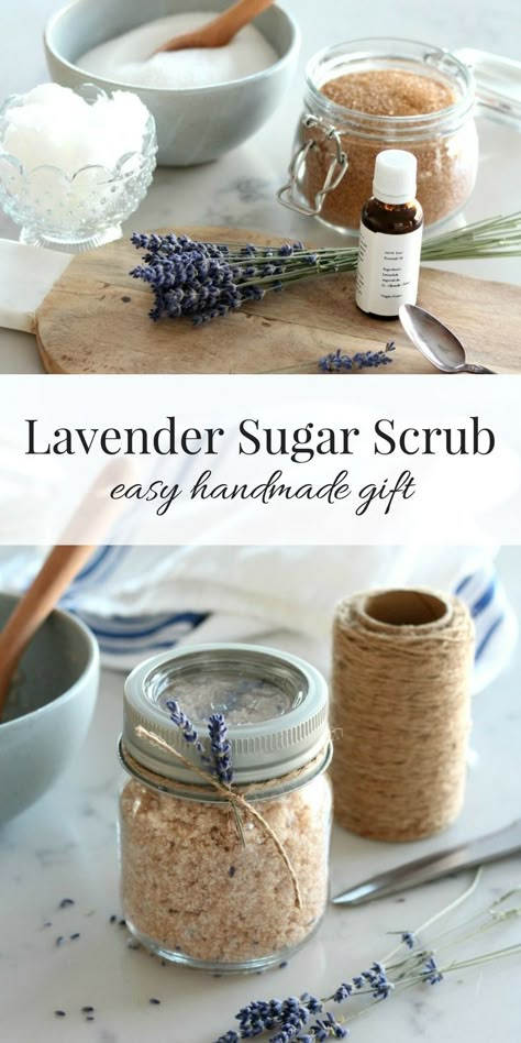 Hand Scrub Recipe, Lavender Sugar, Diy Mason Jar Crafts, Diy Lavender, Lavender Sugar Scrub, Easy Handmade Gifts, Sugar Scrub Recipe, Sugar Scrub Diy, Diy Body Scrub