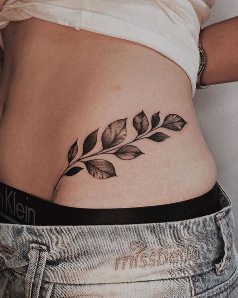 Leaf Tattoo On Stomach, Vine Stomach Tattoos Women, Vine Waist Tattoos, Vines On Stomach Tattoo, Leaf Hip Tattoos Women, Vine Tattoos Hip, Floral Waist Tattoo, Hip Stomach Tattoos Women, Vine Hip Tattoo