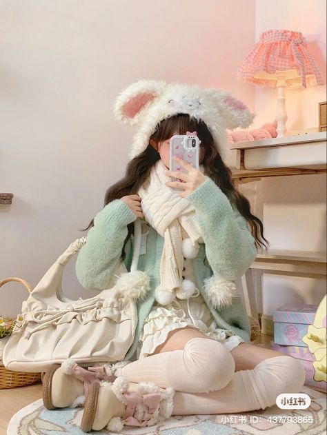 Teal Scarf Outfit, Pastel Outfit Winter, Cute Japanese Fashion, Teal Outfits, Kawaii Outfit Ideas, Pastel Outfit, Fairy Clothes, Green Outfit, Vibe Clothes