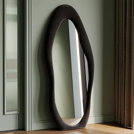 Amazon.com: Honyee Full Length Mirror, 63" x 24" Wall Mirror, Flannel Wrapped Wooden Frame Full Body Mirror, Irregular Wavy Mirror Hanging or Leaning Against Wall for Cloakroom/Bedroom/Living Room, White : Home & Kitchen Leaning Against Wall, Wavy Mirror, Freestanding Mirrors, Full Body Mirror, Mirror Hanging, Body Mirror, Length Mirror, Living Room White, Modern Mirror