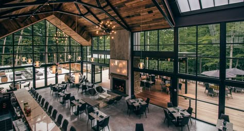 Event Venue Design, Event Space Design, Glass Restaurant, Modern Warehouse, Modern Lodge, Events Place, Party Barn, Event Hall, Barn Wedding Venue