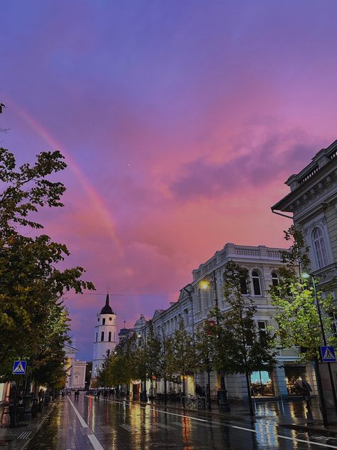 #vilnius #sunset #pink #sky #purple #rainbow #clouds #wallpaper #aesthetic #обои by Sasha Rainbow In Sky Aesthetic, Vilnius Lithuania Aesthetic, Lithuania Wallpaper, Vilnius Aesthetic, Rainbow Clouds Wallpaper, Vision Bored, Sky Purple, Phone Case Diy Paint, Clouds Wallpaper