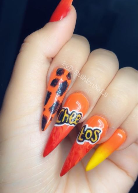 Uñas cheetos Hot Cheetos Nails, Cheeto Nails, Hot Cheetos, Nail Blue, Fake Nails, Nail Designs, I Hope, Nails, Pins