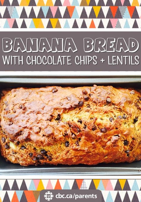 Banana Bread with Chocolate Chips and Red Lentils | Food | CBC Parents Lentil Dessert Recipes, Athlete Snacks, Lentil Dessert, Lentil Bread Recipe, Toddler Meals Picky, Pulse Recipes, Lentil Bread, Banana Bread With Chocolate Chips, Banana Bread With Chocolate