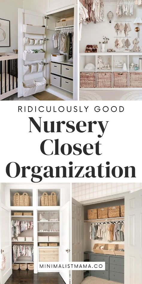 Looking for the perfect nursery closet organization? You need to see this list of nursery closets that will give you all the inspo you need for baby clothes storage / storing baby clothes! Top Shelf Of Closet Organization, Children’s Room Closet, Baby Closet Organization Small Spaces, Small Nursery Closet Organization, Girl Nursery Organization, Baby Closet Ideas, Clothes Organization Ideas, Nursery Closets, Nursery Clothes Organization